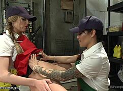 shemale manager sneaks hardcore pounding on blonde colleague's tight spots