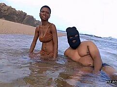 Ready for our skinny ebony couple's wet beach pussy sex?