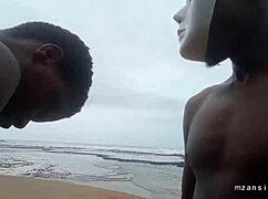 Ready for our skinny ebony couple's wet beach pussy sex?
