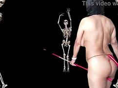 agarabas dances halloween tease stripping close-up before outdoor monster cock gaping fuck