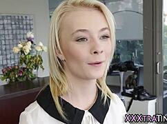 tiny blonde teen teases with handjob before blowjob cumshot