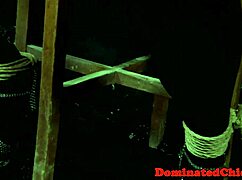 Bound sub babe in heels awaits her maledom's rough mouth cum discipline