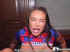 Trainer slams hottest cheerleader pussy hard across office desk roughly