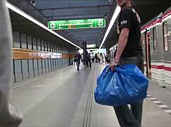 we banged this big tits girl in subway train public gangbang threesome doggystyle