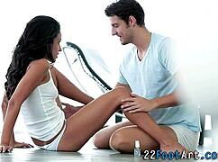 babe's teasing foot tugs lead to steamy release