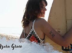 Big natural tits bounce as Latina Azura Grace strips her perfect ass!