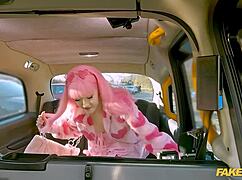 Pink haired babe creampied hard in fake taxi pussy pounding!