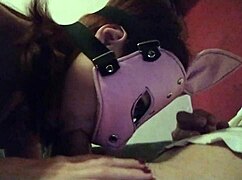 naughty bunny gives sloppy blowjob cumshot!