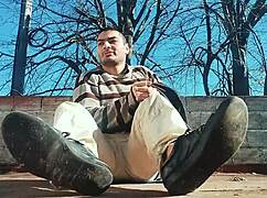 i love jerking this muscular bodybuilder's huge outdoor cock until he explodes