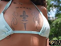 Tattooed brunette's tight spot overflows after intense session