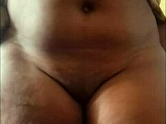 Chubby ebony milf's curvy belly and big shaved pussy tease in steamy bath