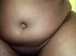 Chubby ebony milf's curvy belly and big shaved pussy tease in steamy bath