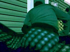 time lapse nighttime stretch on steps casts lattice shadows over ass and legs