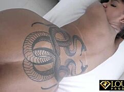 Tattooed brunette's tight spot overflows after intense session