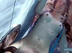 Petra's Shaved Teen Pussy Dives Underwater in Pool Tease