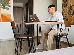 Cute GF Gags on Huge Cock Deepthroat While I Work Ignoring Her Sloppy Sucks