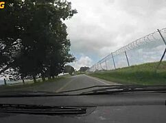 Petite sexy Colombian teen flashes tight pussy then fucked rough by monster cock in moving car