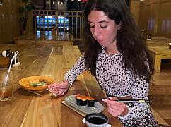 ever wonder what happens when i blast cum on her face at the sushi bar then she munches rolls covered in it?