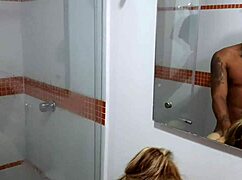 stepsons throbbing cock in my mouth while water cascades over us in steamy shower scene