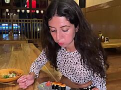 ever wonder what happens when i blast cum on her face at the sushi bar then she munches rolls covered in it?
