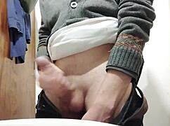 skinny dude with small waist jerks monster cock and cums super fast solo homemade