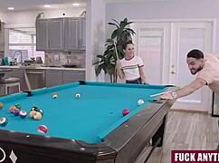 Dude stepsis bets stepbro on pool whoever loses cleans but ends up bent over taking doggystyle dick instead
