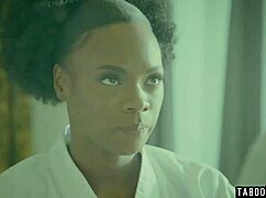 kira noir the ebony nurse licks and fingers patient's shaved black pussy in hospital bed