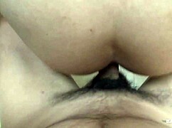 Vibrator massage on hairy Asian pussy builds to easy squirting creampie bliss