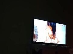 Watching porn she massages my cock until milking it dry