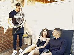 Mary Rock's big tits bounce in threesome fuck with boyfriend and waiter 😏🍆👨‍🍳