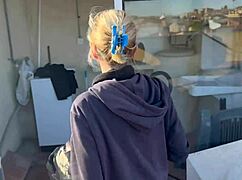 Neighbor's accidental laundry blowjob ends with cum in mouth