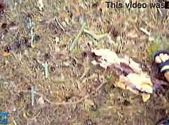 we're sneaking around outside hunting spots to cum in her wet panties