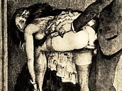 Vintage retro scenes showcase hairy women in antique erotic explorations