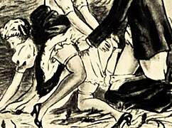 Vintage retro scenes showcase hairy women in antique erotic explorations