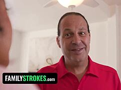 Stepdad nuts hard from stepdaughter's tight ass and magical buttplug spell on sofa