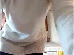 spy cam catches big tits amateur ruttare topless while doing makeup with feet out