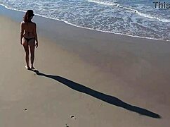 hey we took this hot latina redhead to the beach for some public tit play