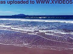 hey we took this hot latina redhead to the beach for some public tit play