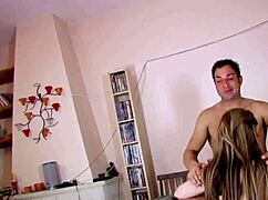 busty brunette bent over desk takes hard homemade tit bouncing fuck