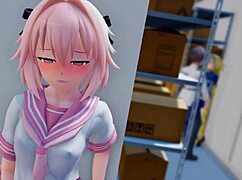 astolfo dressed up strokes huge cock until massive cum explosion