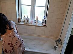 Latina wife fucks handyman bent over hot tub