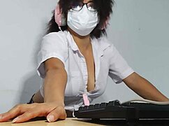 watch this sexy latina student flash her natural tits gettin' horny over homework