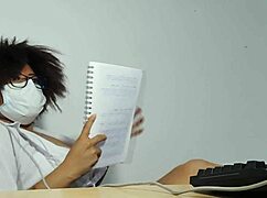 watch this sexy latina student flash her natural tits gettin' horny over homework