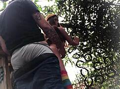 No quintal a gente fode o cu da ruivinha sex doll loucamente