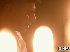 her soft lips part as his thick shaft slides in slow teasing her tight wetness