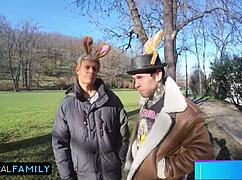 daddy's fat redhead bunny mia trejsi and katy rose scream in double vaginal foursome!