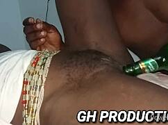 club slut spreads yaa yaa's pussy and ass for deep bottle insertion