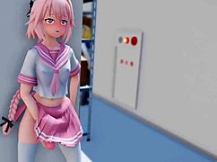 astolfo dressed up strokes huge cock until massive cum explosion