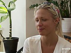 gabi here cute naughty blonde fingering shaved pussy with vibrator