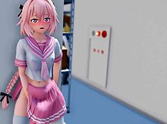 astolfo dressed up strokes huge cock until massive cum explosion